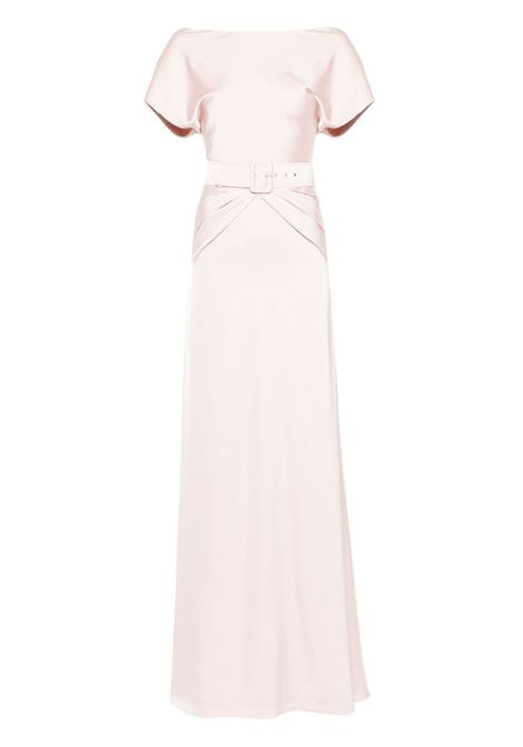 Pink belted sleeveless satin maxi dress - women